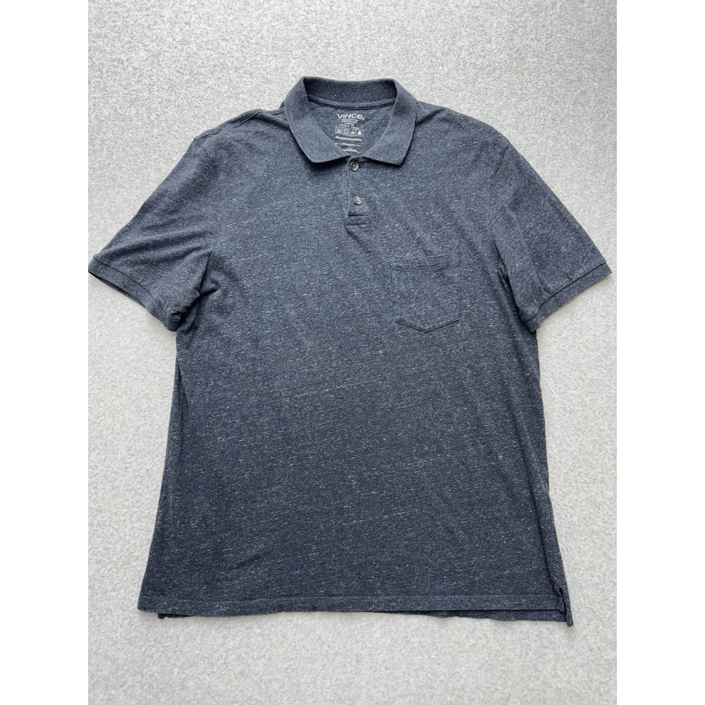 Vince Polo Shirt Mens Large Blue 100% Cotton Jersey Knit Pocket Casual Solid